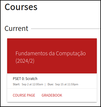 Página inicial com curso